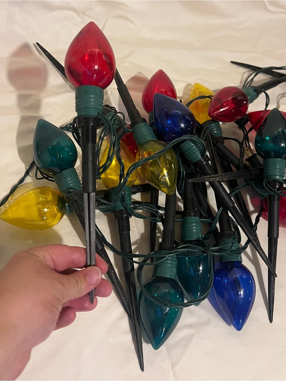 Multicolor C9-Style Garden Stake Holiday Lights - Classic Festive Bulbs